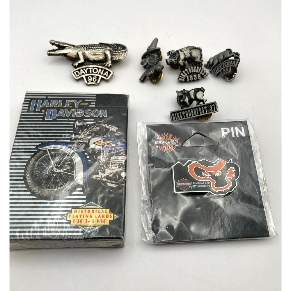 Harley Davidson Vintage Collectible Lot of Pins (6) HD Historical Playing Cards